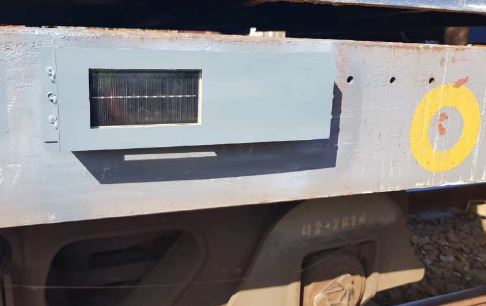 Wagon tracking tag. Mounted on the side of a wagon.